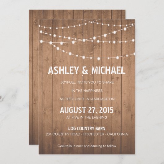 Bois Grain suite style grange Faire-part de mariag (Devant / Derrière)