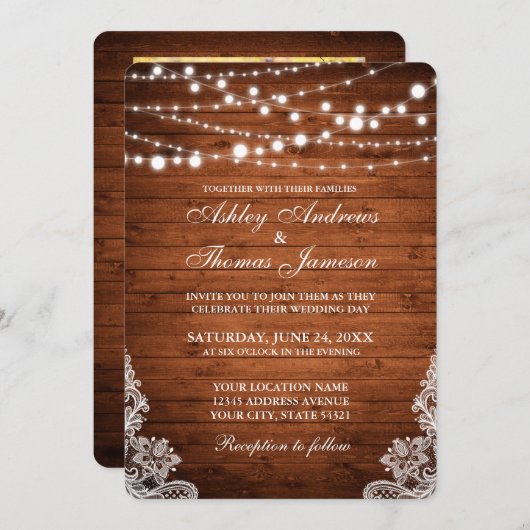 Bois Mariage rustique voyants Dentelle Invitation  (Devant / Derrière)