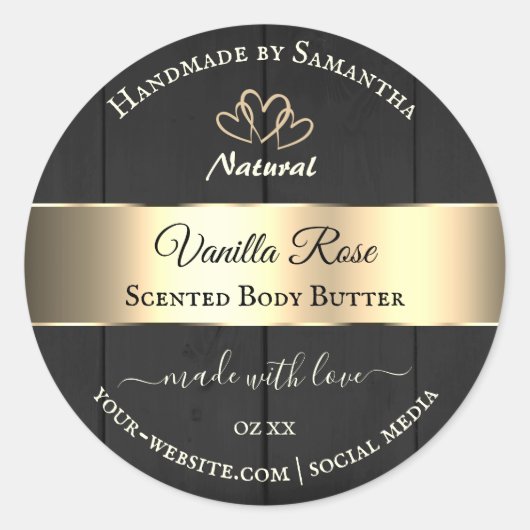 Bois Noir Grain Or Décor Produit Coeurs Étiquette (Devant)