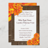 Bois Planks Orange Zinnia Faire-part de mariage (Devant / Derrière)