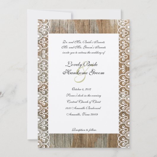 Bois Rings Shabby Lace Heart Faire-part de mariage (Devant)