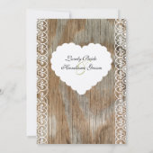 Bois Rings Shabby Lace Heart Faire-part de mariage (Dos)