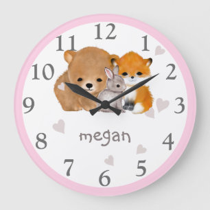 Bois rose Animaux Fox ours Bunny Horloge murale