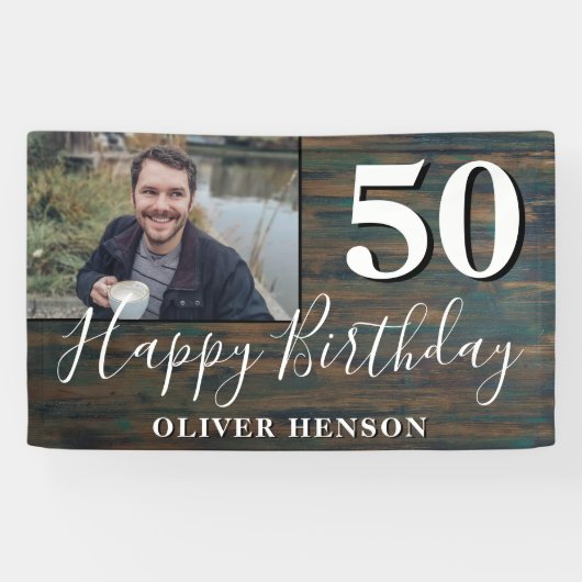 Bois rustique 50e anniversaire de fête bannière ph (Horizontal)