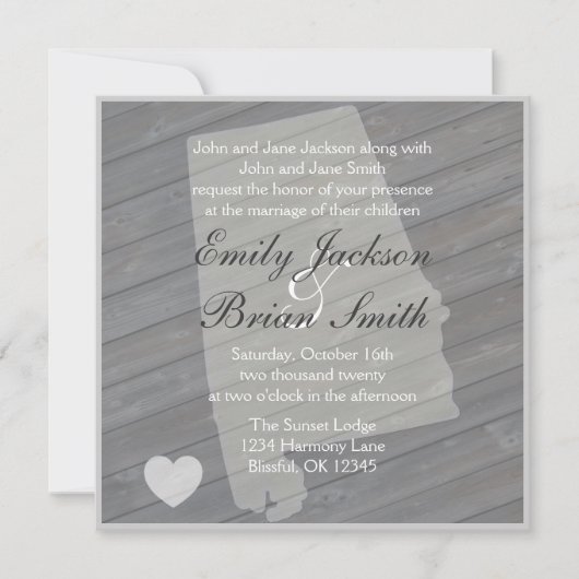 Bois rustique Alabama Gris invitations de mariage (Devant)