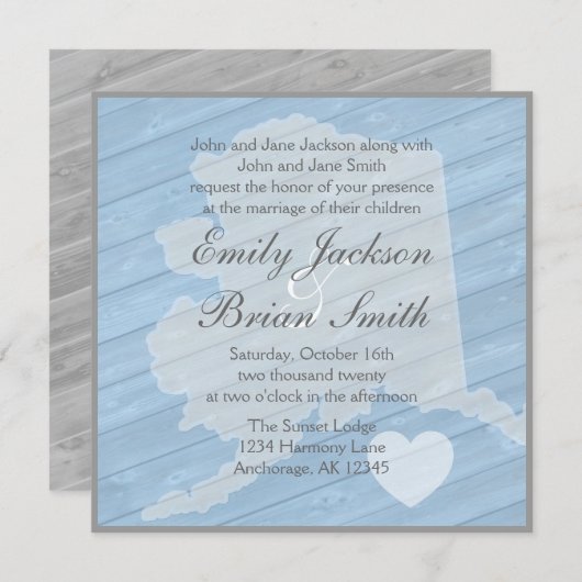 Bois rustique Alaska État bleu invitations de mari (Devant / Derrière)