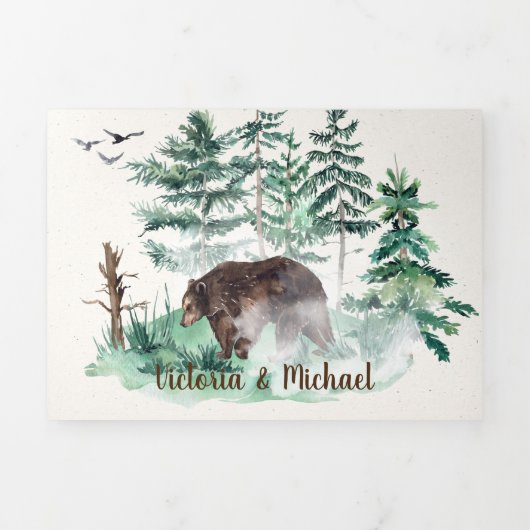 Bois rustique Aquarelle Forêt Mariage Tri-Fold (Page de couverture)