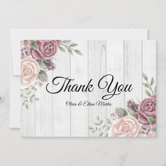 Bois rustique Aquarelle rose Boho Merci Floral (Devant)