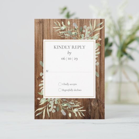 Bois rustique Aquarelle Verdure Mariage RSVP (Debout devant)