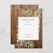 Bois rustique Aquarelle Verdure Mariage RSVP (Devant / Derrière)