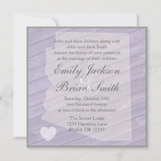 Bois rustique Arizona violet invitations de mariag (Devant)