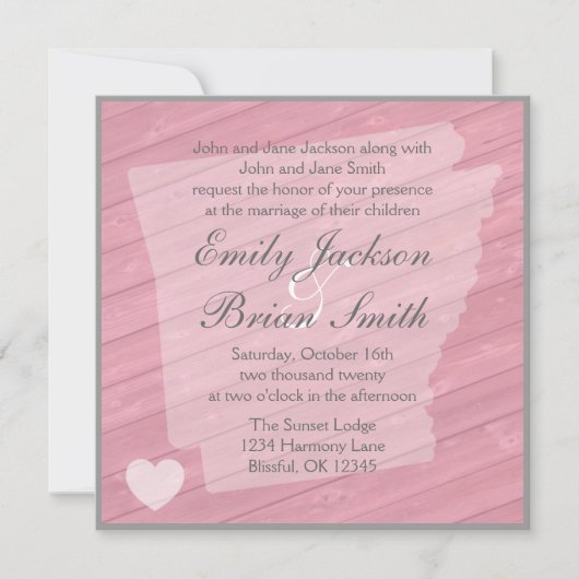 Bois rustique Arkansas invitation de mariage rose (Devant)