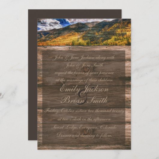 Bois rustique automne arbres invitations de mariag (Devant / Derrière)