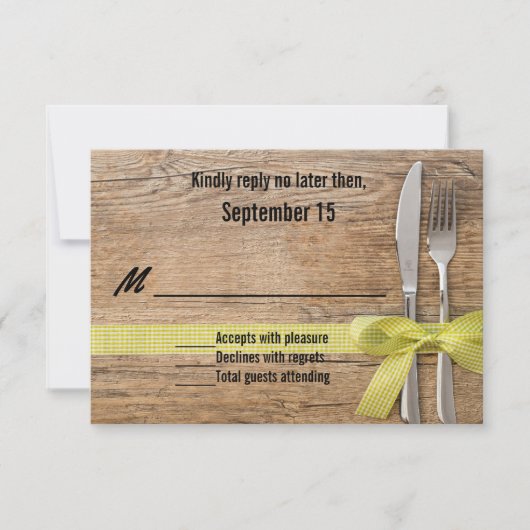 Bois rustique avec carte RSVP Mariage argent (Devant)
