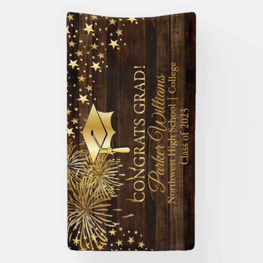 Bois rustique avec Tone Or Félicitations Bannière (Verticale)