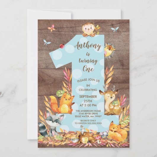 Bois rustique Big One Boys Invitation Anniversaire (Devant)