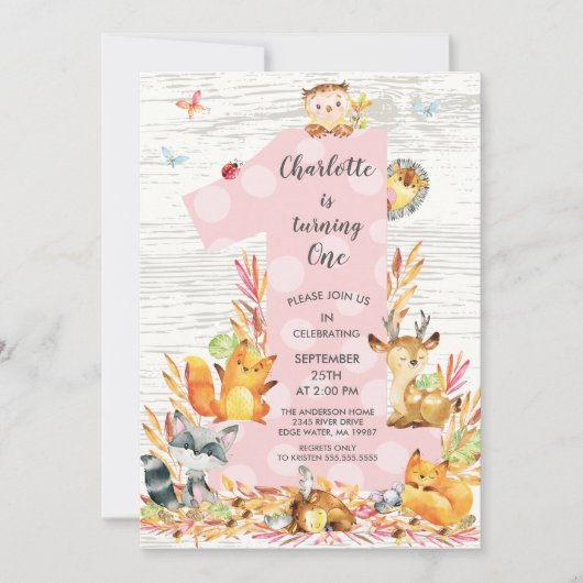 Bois rustique Bois Une Fille Invitation Anniversai (Devant)