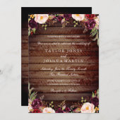 Bois rustique Bourgogne Faire-part de mariage Flor (Devant / Derrière)