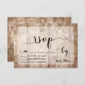 Bois rustique Brown clair & Lumières Mariage RSVP (Devant / Derrière)