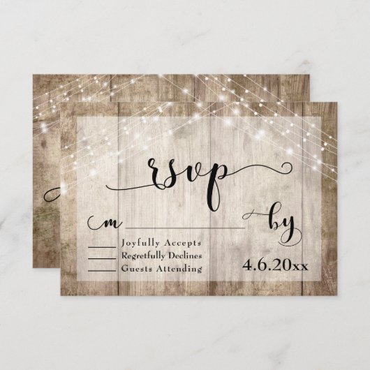 Bois rustique Brown clair & Lumières Mariage RSVP (Devant / Derrière)