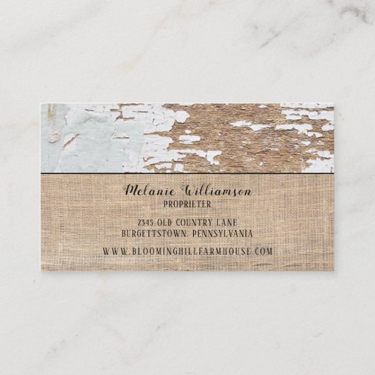 Bois rustique Burlap Shabby Carte de visite désorg (Dos)