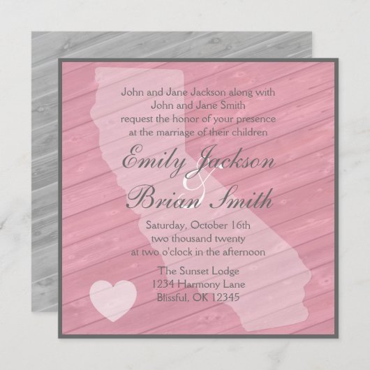 Bois rustique Californie invitations de mariage ro (Devant / Derrière)