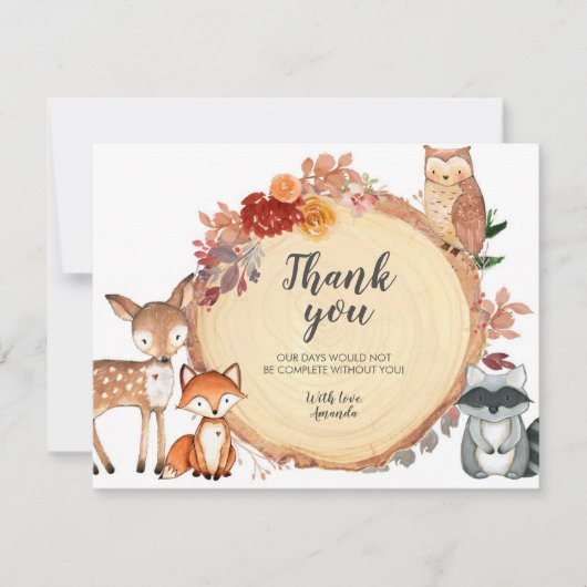  Bois rustique Carte de remerciements d'animaux fl (Devant)