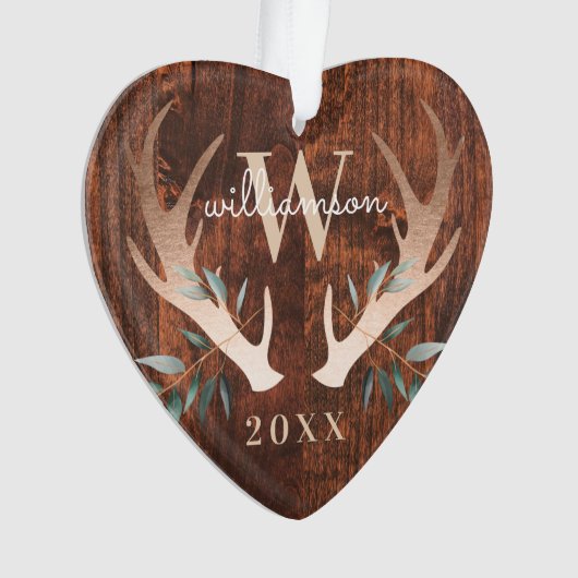 Bois rustique Cerf Antler & Verdure Monogramme Pho (devant)