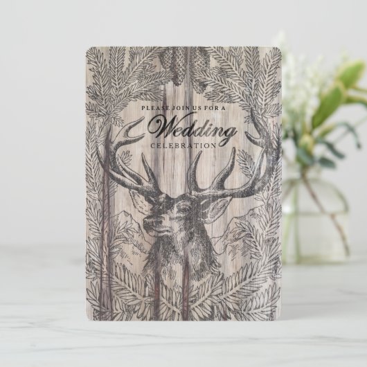 Bois rustique | Deer Faire-part de mariage (Debout devant)
