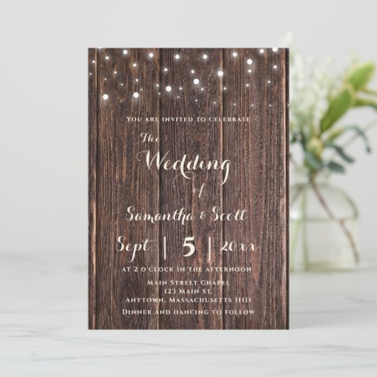 Bois Rustique Éclairage Boho Wedding Invitations (Debout devant)