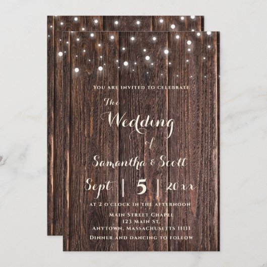 Bois Rustique Éclairage Boho Wedding Invitations (Devant / Derrière)