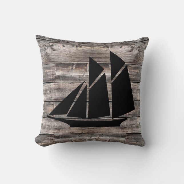 bois rustique et BATEAU SAIL | Oreiller (Recto)