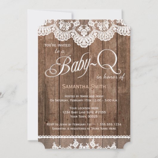 Bois rustique et dentelle bébé Q Invitation douche (Devant)