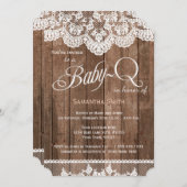 Bois rustique et dentelle bébé Q Invitation douche (Devant / Derrière)