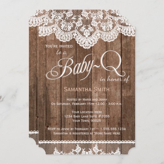 Bois rustique et dentelle bébé Q Invitation douche (Devant / Derrière)