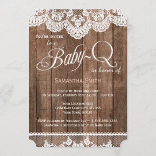 Bois rustique et dentelle bébé Q Invitation douche