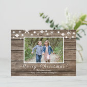 Bois rustique et flocons de neige Carte de Noël de (Debout devant)