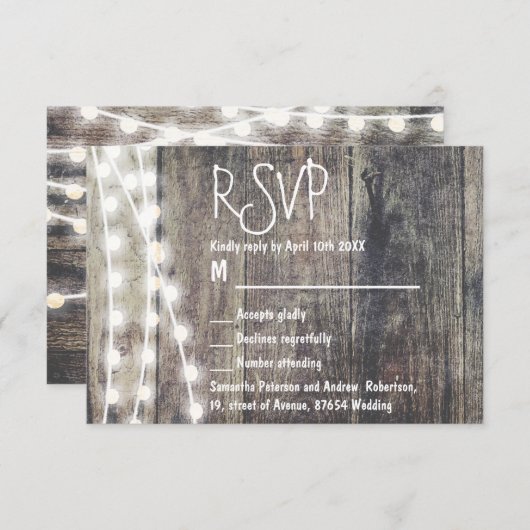Bois rustique et lumières à cordes mariage RSVP (Devant / Derrière)
