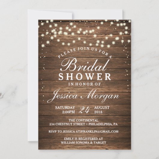 Bois rustique et lumières Invitation à la douche n (Devant)