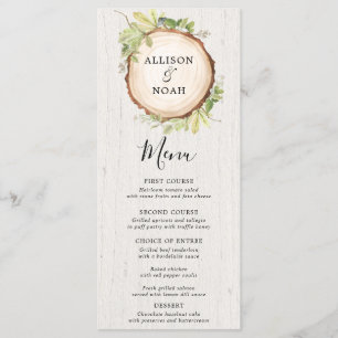Bois rustique et verdure menu mariage