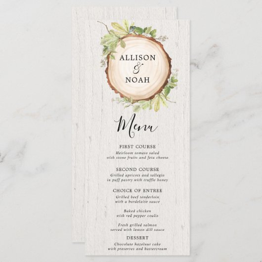Bois rustique et verdure menu mariage (Devant / Derrière)