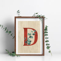 Bois rustique & Eucalyptus Lettre D Poster Imprime