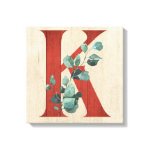 Bois rustique & Eucalyptus Lettre K toile imprimé