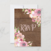 Bois Rustique Fleurs roses Mariage RSVP (Dos)