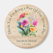 bois rustique floral merci mariage vert aimant (Devant)