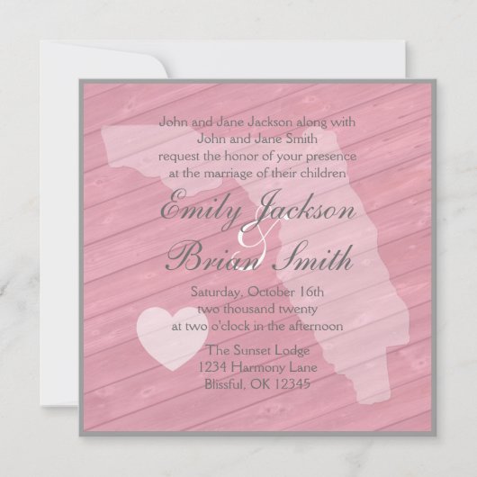 Bois rustique Floride invitation de mariage rose (Devant)