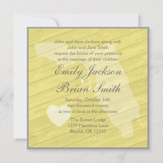 Bois rustique Floride invitations de mariage jaune (Devant)