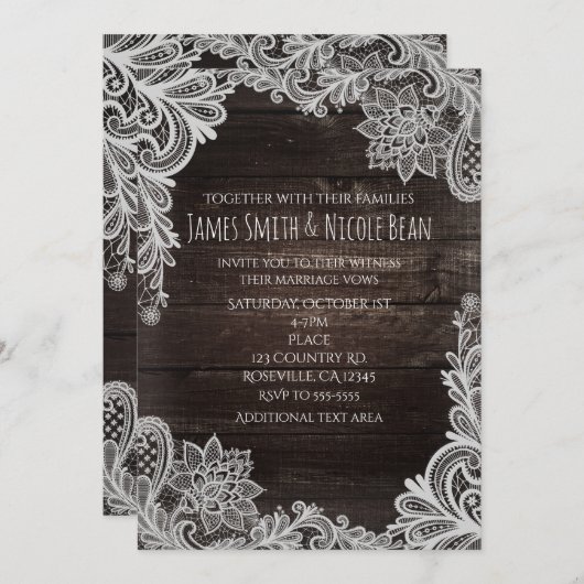 Bois rustique foncé et élégante Faire-part de mari (Devant / Derrière)