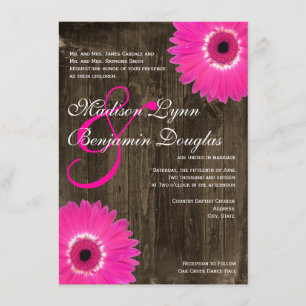 Bois rustique Hot rose pâle Invitations de mariage