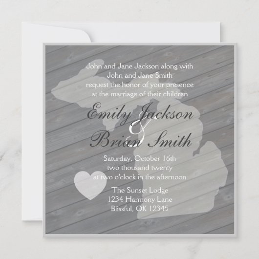 Bois rustique Invitations de mariage gris du Michi (Devant)